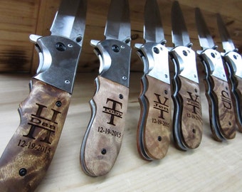 6th Anniversary Gift For Men Traditional, 5th Anniversary Gift for Men Modern - Burlwood Handle Pocket Knife, Belt Clip - FREE Engraving