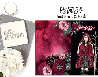 Fearless Red Riding Hood Pocket Traveler's Notebook Insert, Fashion Girl Planner Dashboard, Printable, Planner Accessories, Planner Inserts