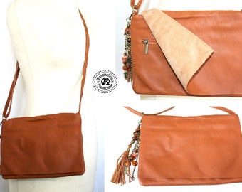 Bag adjustable camel smooth leather satchel in Brown with Juju bag offered size 24 x 19 cm