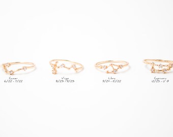 Zodiac Sing Constellation Cubic Zirconia Studded Rings, Astrology Sign Ring, Horoscope Ring, Zodiac Ring, Birthday Gift