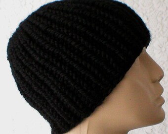 Black ribbed beanie hat, skull cap, toque, black knit hat, beanie hat, mens womens hat, winter hat, chemo cap, black hat, black beanie V1 92