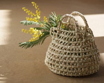 Stroh palmtasche - handgefertigte Geldbörse, Sommer-Handtasche, Bolso de Paja, Ronde Stromand, geringe Größe, panier de Paille Rond, Runder Strohkorb.