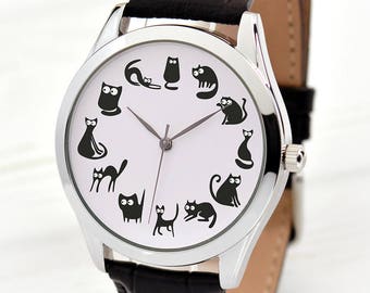 Cat Lover Gift | Black Cats Watch | Unique Women's Watches | Funny Gifts for Cat Lover | Crazy Cat Lady Gift | Cat Jewelry | FREE SHIPPING