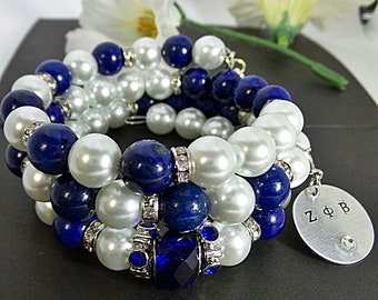 Zeta Phi Beta Sorority Bracelet, Dove Bracelet, Zeta Wrap Bracelet, Blue and White Bracelet, Sorority bracelet, Divine 9, Beaded Bracelet
