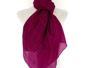 Prince scarf. Purple scarf with 'Purple Rain' print. Music lyrics scarf. Poetry scarf.