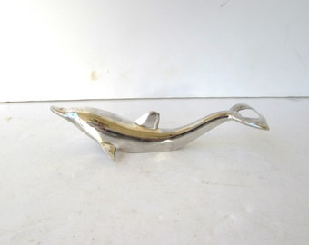 Silver Dolphin Bottle Opener - Vintage Barware - Silver Metal Dophin - Barware -