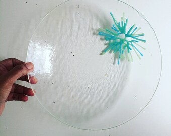 Seagreen Aqua Splash on Clear Glass Bowl 10 inch