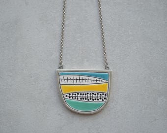 Women gift ideas, colourful necklace, geometric jewellery, ceramic pendant, gift for sister, best friend, girlfriend