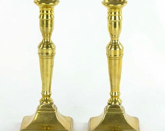 Brass Candlesticks | Pair of Regency Antique Brass Candleholders | B645