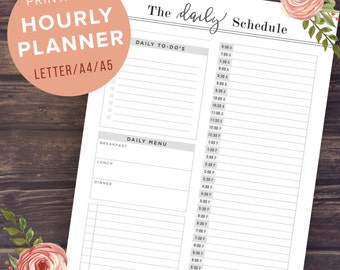 Hourly Planner Printable: Daily Schedule - A5/A4/Letter Size, Planner Inserts, Day Organiser, Kikki K Large, Digital PDF, Instant Download