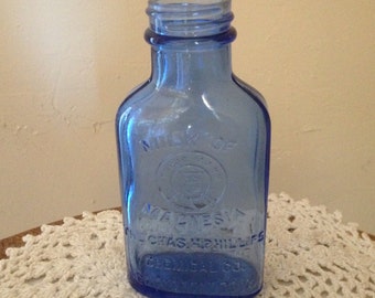 Vintage Cobalt Blue Glass Milk of Magnesia Hazel Atlas Collectible Bottle -