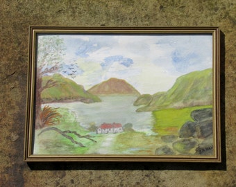 1970s English Landscape Painting Lake District Original Art Watercolor Wall Hanging Home Decor signed J A Hall