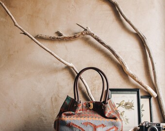 Kilim Tote Bag, Boho Bag, Turkish Kilim, Leather Bag, Travel Bag, Vintage Bag, Boho Bag, Shoulder Bag, Boho Chic 45 x 35 cm / 18" x 14"