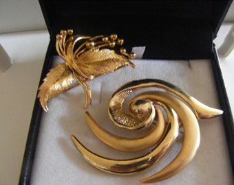 Elegant Gold Plated Brooches x 2