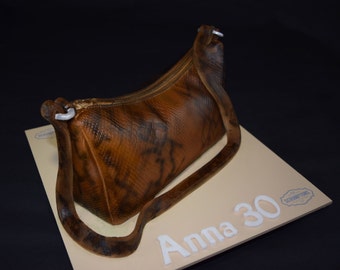 3D Birthday Celebration Sculpted Personalised Snake Skin Handbag Cake