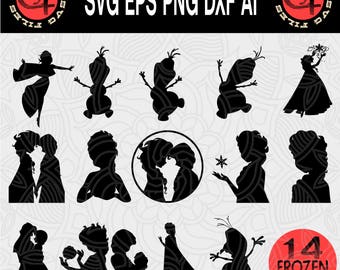 14 Frozen Silhouette svg, Disney svg, Silhouette svg, Frozen svg, Elsa Svg, Olaf Svg, Eps, Dxf, Svg, Png, Instant download, Princess Svg