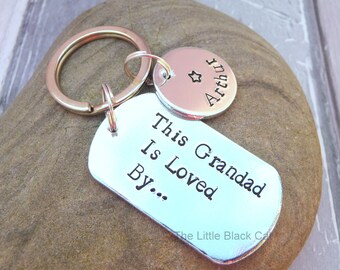 This Grandad Is Loved By, Grandad Keyring, Grandad Gift, Personalised Keyring, Dog Tag Keyring, Childrens Name, Gift For Grandad, Grandpa