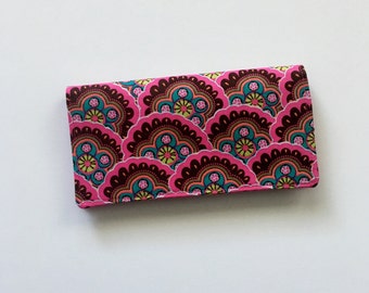 Pink Checkbook Cover, Pink Clam Shell Checkbook Case, Fabric Checkbook Holder