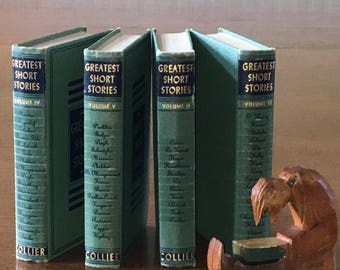Colliers Greatest Short Storiess Volumes 2-5, Vintage Book Stack Home Decor Old Decorative Books Vintage Color Accent Instant Library