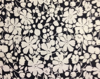 White Flowers on Black Background, 100% Cotton