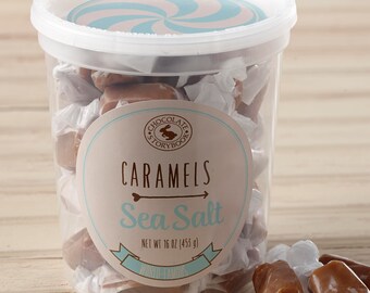 Old Fashioned Sea Salt Caramels in a Tub