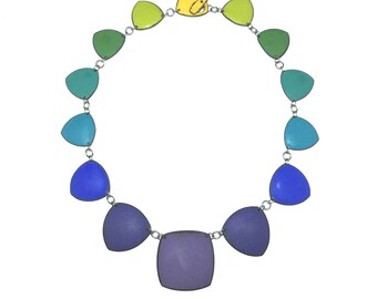Rainbow Chakra Necklace no 6 color wheel enamel gradient purple upper chakras