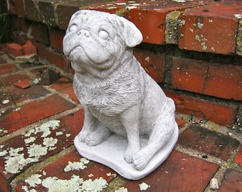 Pug Statue Concrete Cement Dog Figure, Cast Stone Pugs For Home Or Garden, Pet Memorial