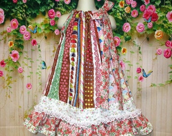 Girls 4T/5 Dress, Candy Stripes, Flowers Pillowcase Dress, Pillow Case Dress, Sundress, Boutique Dress