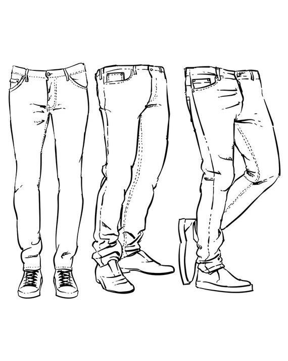 Hand drawn fashion design men's jeans outline. clipart