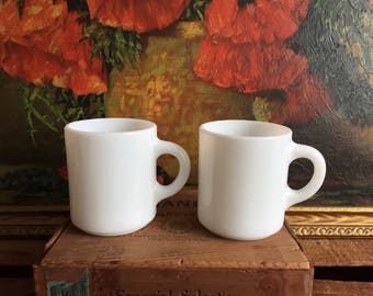 White Mug Set of 2 Milk Glass Coffee Cup Vintage Milkglass