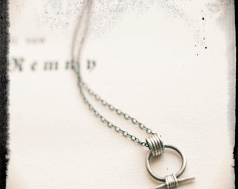Shen ring necklace, miniature amulet in oxidised sterling silver, ancient Egyptian symbol of eternity, protection talisman, circle pendant.