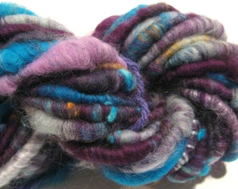 Super Bulky Handspun yarn Wild Rumpus 25 yards corespun art yarn blue purple yellow knitting supplies crochet supplies Waldorf doll hair