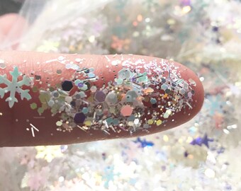 Nail Craft Glitter Mix, TAHOE MIX, Snowflakes, Irridescent, Nail Art, Shaker Cards
