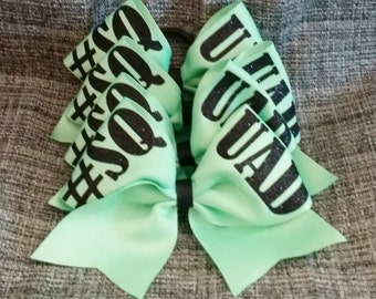 Who is your #SQUAD - solid color ribbon - cheer bow - Custom: choose glitter color, ribbon color