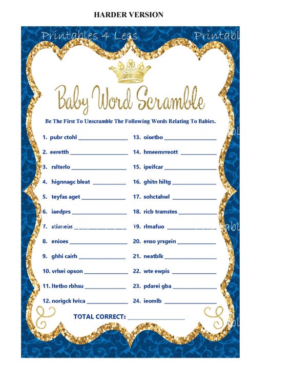 blue prince word scramble game baby word scramble prince