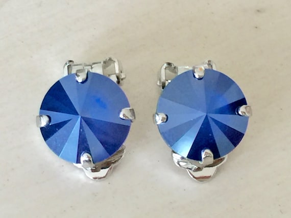 Royal Blue Crystal Clip On Earrings
