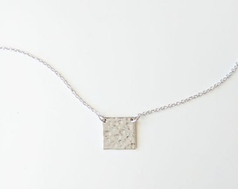 Square hammered pendant necklace, silver square necklace, hammered square necklace, tiny square necklace, geometric necklace