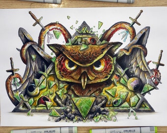 Inktobers Very Owl, a Copic markers original illustration (collection 2018)