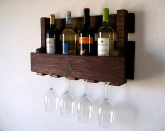 Wine Rack Wine Glasses Wine Bottles Pallet Wood Wine Rack Dark Walnut Brown or Natural (no color) Eco Friendly