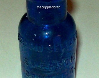 Antique Cobalt Blue 1 oz. Medicine Bottle Bromo Seltzer Baltimore MD Emerson Drug