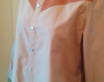 original cutting flesh nude and rust orange Cowboy western shirt burned 40