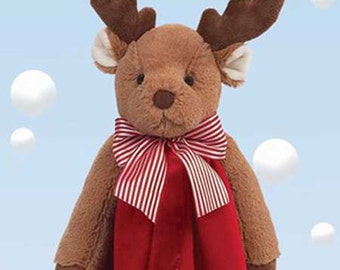 Personalized Baby Security Blanket Reindeer Snuggler Lovie Baby Boy Gift Baby Girl Gift Plush Stuffed Animal with Blanket