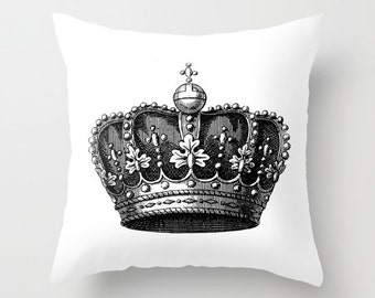 Royal Crown Pillow - Vintage Crown Throw Pillow - Crown Novelty Pillow - Crown Decor - Black and White Pillow - Aldari Home