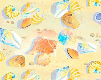 3 WIshes By The Sea Digital Multi Shells Digitally Printed fabric - 1 yard - Limited Quantity