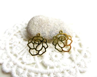 4 filigree gold 14x15mm Camellia flower charms