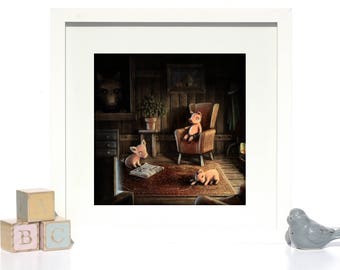 The Three Little Pigs - Giclee Fairytale Fine Art Print - Nursery/Kids room/home decor