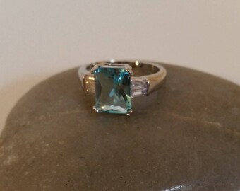 Wedding Ring Lab.Aquamarine,Lab Aquamarine Ring, Size 7