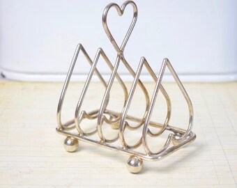 Vintage toast or letter rack, silver plated heart shaped
