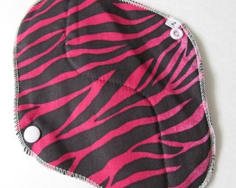 Cloth Mama Pad / Reusable Cloth Pad - Regular Flow - Pink Zebra Printed 8 Inch FREE Shipping