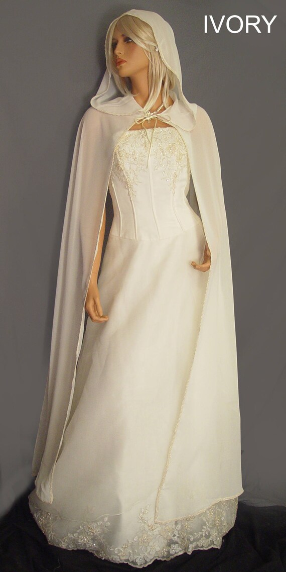 Chiffon wedding cloak bridal renaissance Medieval hooded cape
